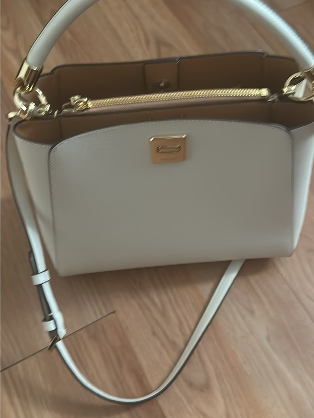 kate spade Cream Leather Top-Handle Crossbody with Gold Hardware